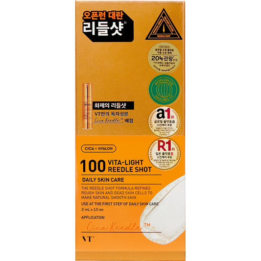 VT COSMETICS 100 Vita-Light Reedle Shot Face Serum - brightness and hydration, 2ml x 10 pcs