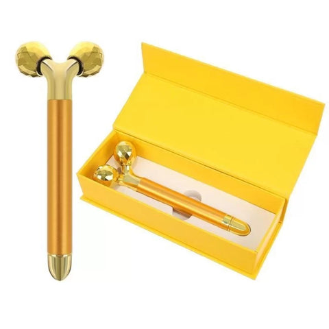 Roller facial 24k Golden Pulse Facial Face Massager Electric 3D. Incarcare cu baterie AA