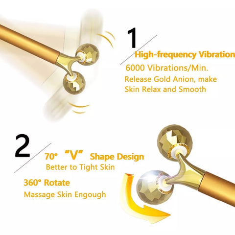 Roller facial 24k Golden Pulse Facial Face Massager Electric 3D. Incarcare cu baterie AA