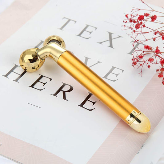 Roller facial 24k Golden Pulse Facial Face Massager Electric 3D. Incarcare cu baterie AA