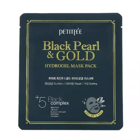Petitfee Masca de fata din hidrogel cu pulbere de perle negre si aur 32 g