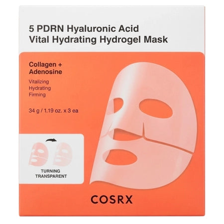 COSRX 5 PDRN Hyaluronic Acid Vital Hydrating Hydrogel Mask,  Set de măști hidrogel hidratante, 34 g