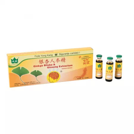 Yongkang International China Fiole cu Ginkgo Biloba si Ginseng Extractum, 10 fiole