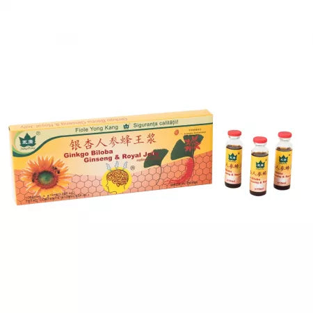 Yongkang International China Fiole cu Ginkgo Biloba Ginseng si Royal Jelly, 10 fiole